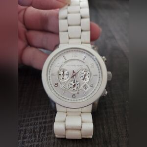 Michael Kors White Stainless Steel Chronograph Rare Runway Oversize Watch